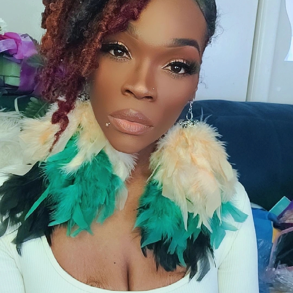 Vibrant Feathered Statement Earrings - image 3